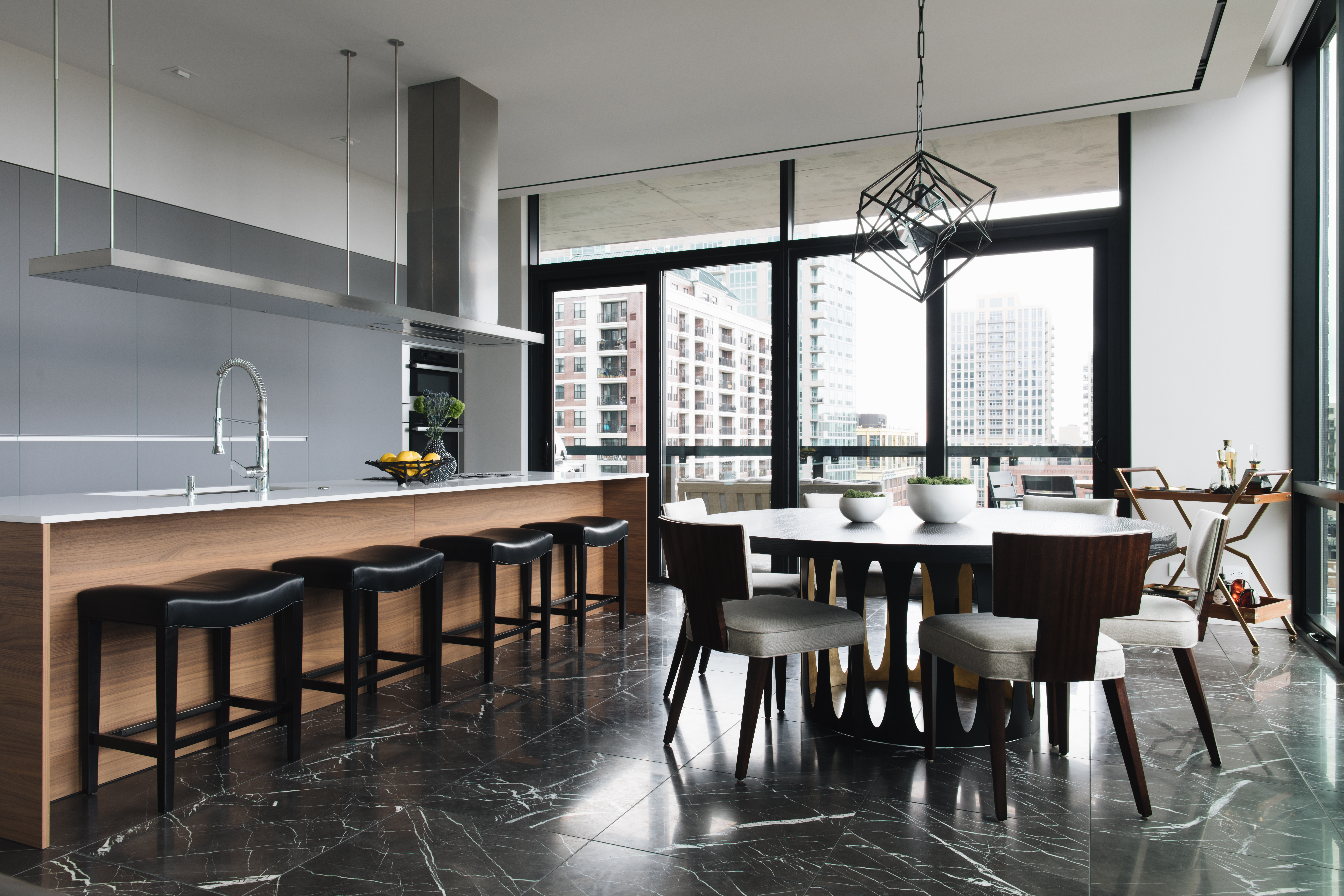 Donna Mondi Interior Design Kitchen with Dark Tile Floor